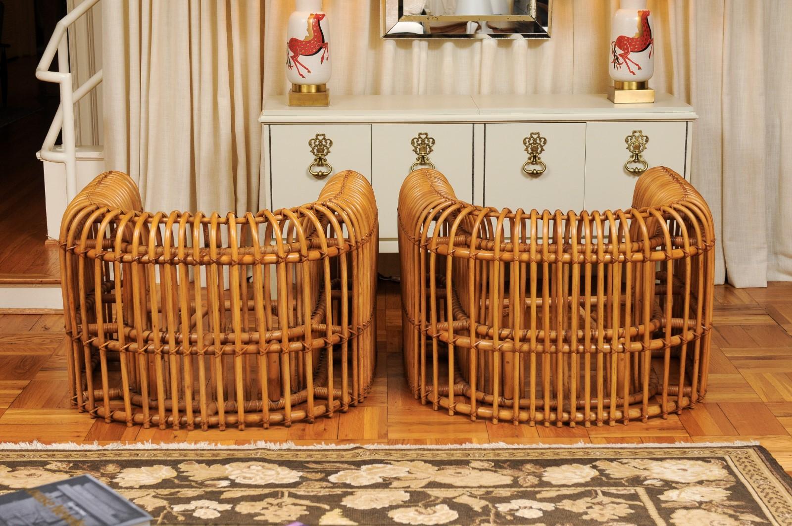 Brilliant Pair of Rattan and Cane Rib Series Club Chairs by Henry Olko, 1978 For Sale 4
