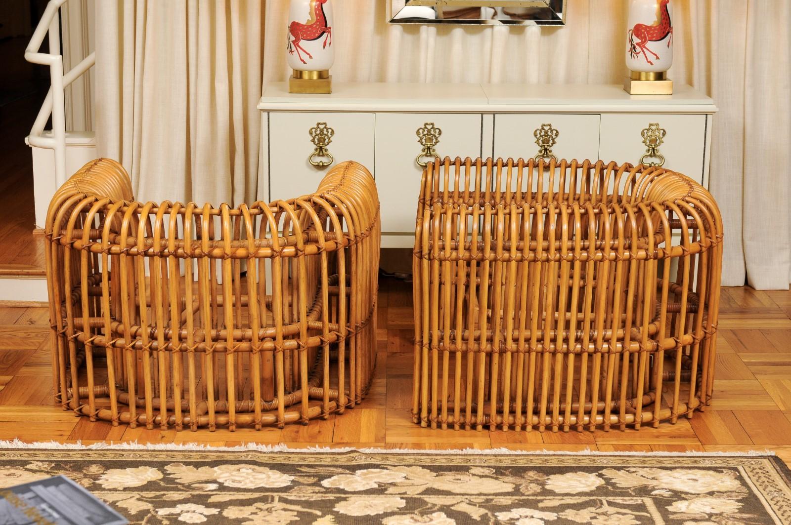 Brilliant Pair of Rattan and Cane Rib Series Club Chairs by Henry Olko, 1978 For Sale 5