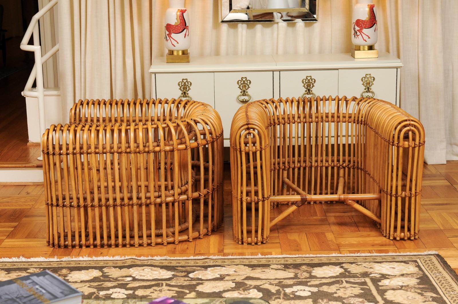 Brilliant Pair of Rattan and Cane Rib Series Club Chairs by Henry Olko, 1978 For Sale 7