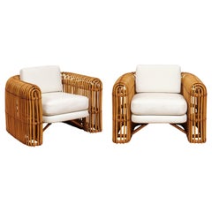 Brilliant Pair of Rattan and Cane Rib Series Club Chairs by Henry Olko, 1978