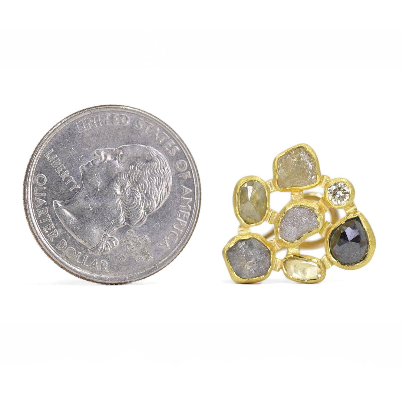 Taille mixte Boucles d'oreilles en mosaïque de diamants bruts en or, Brilliante, taille rose, Petra Class 2023 en vente