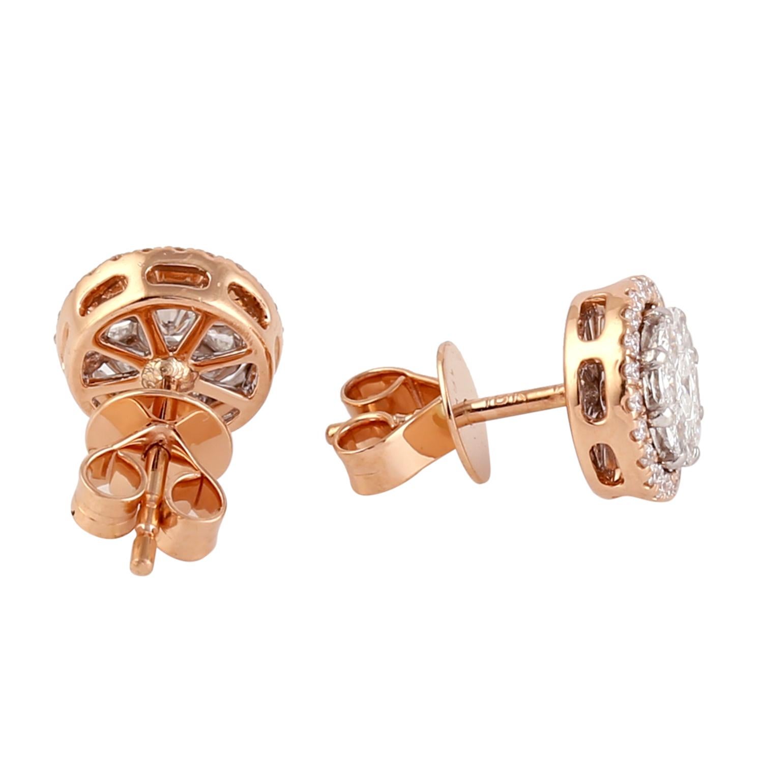 Einzigartige Illusion-Fassung von  VS Diamanten auf runden Ohrsteckern aus 18 Karat Roségold (Zeitgenössisch) im Angebot
