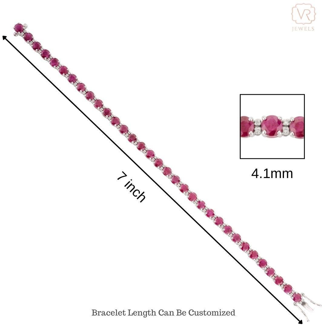 Brilliant Round Cut Ruby Diamond Tennis Bracelet for Wedding in 14k White Gold For Sale 3