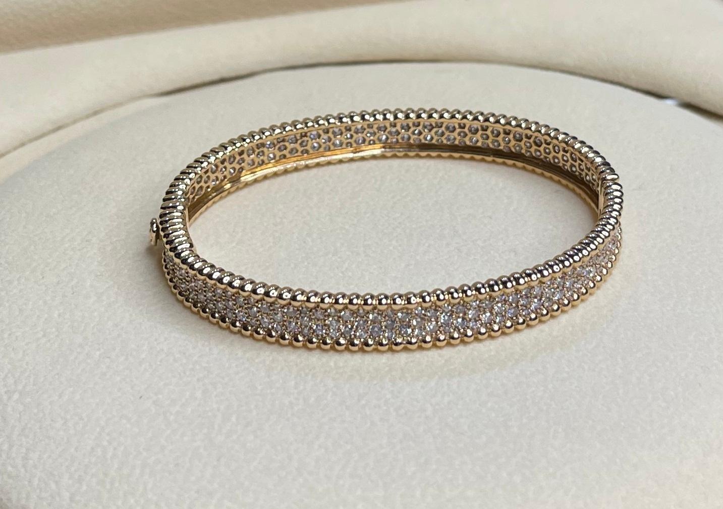Round Cut Brilliant Round Diamonds Pave Golden Bead Solid 18k Rose Gold Bangle Bracelet For Sale