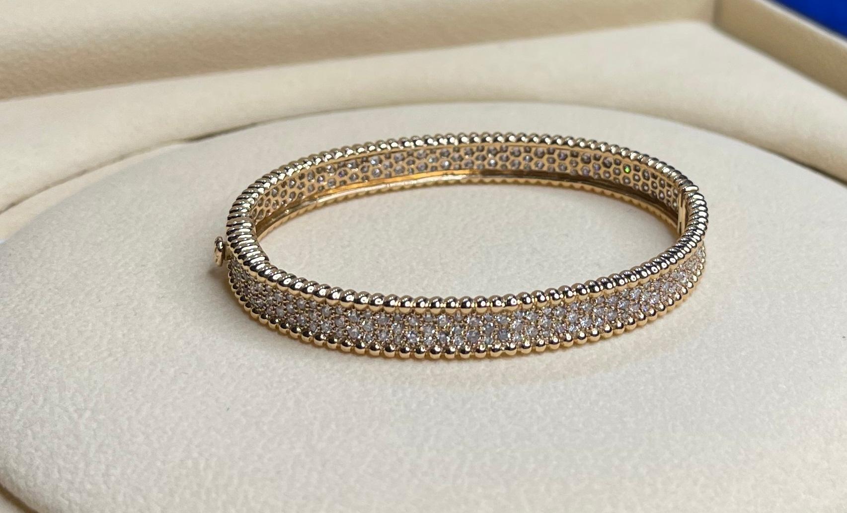 Brilliant Round Diamonds Pave Golden Bead Solid 18k Rose Gold Bangle Bracelet In New Condition For Sale In Oakton, VA