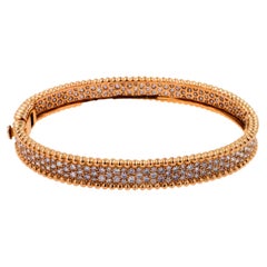 Bracelet jonc en or rose 18 carats massif avec perles dorées et diamants ronds brillants