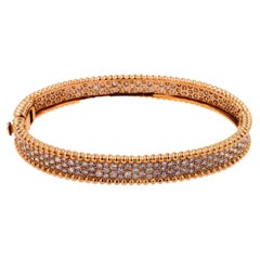 Brilliant Round Diamonds Pave Golden Bead Solid 18k Rose Gold Bangle Bracelet