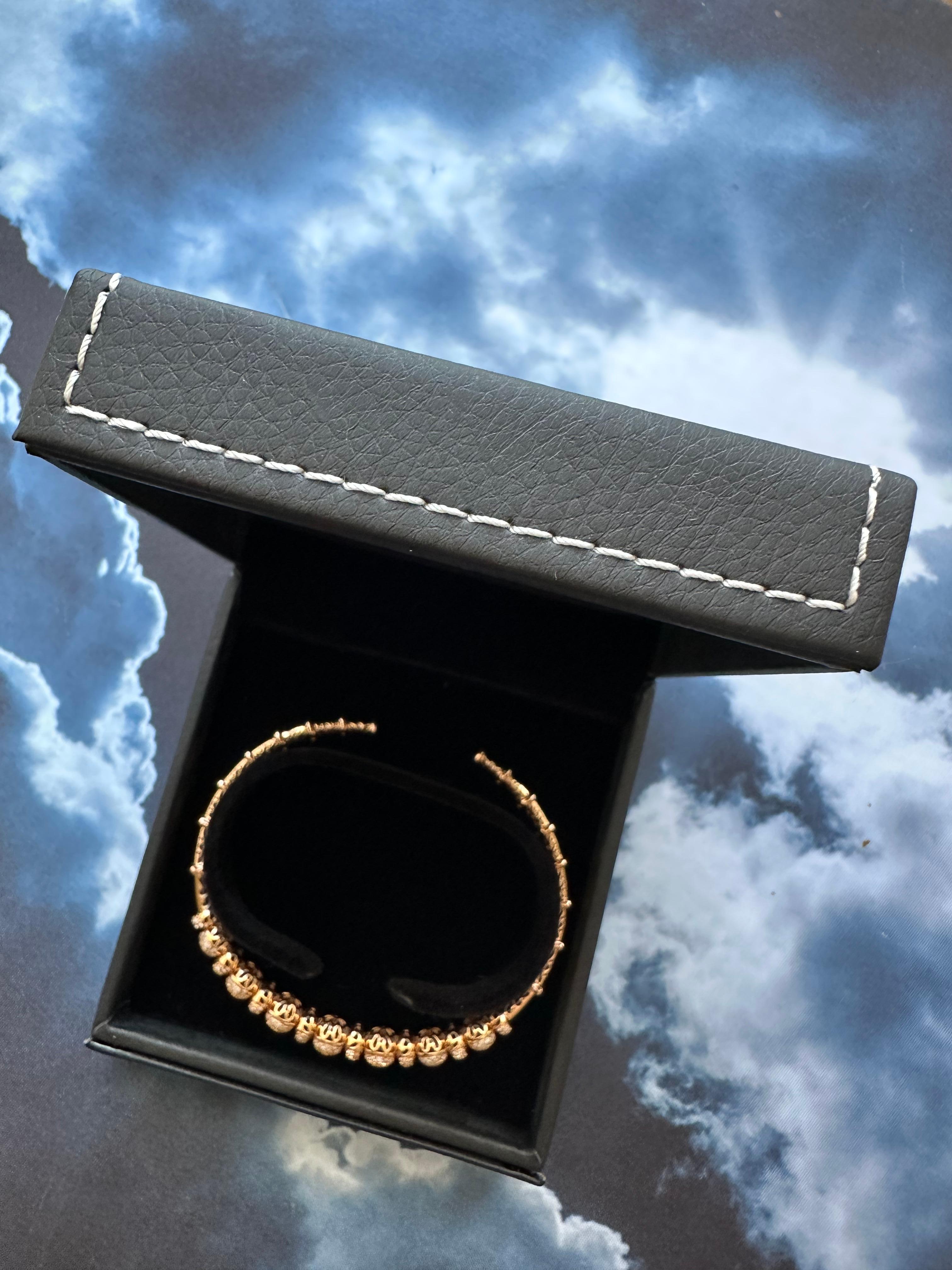 Brilliant Round Diamonds Pave Set Golden Bead 18k Rose Gold Bangle Cuff Bracelet For Sale 6