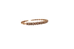 Brilliant Round Diamonds Pave Set Golden Bead 18k Rose Gold Bangle Cuff Bracelet
