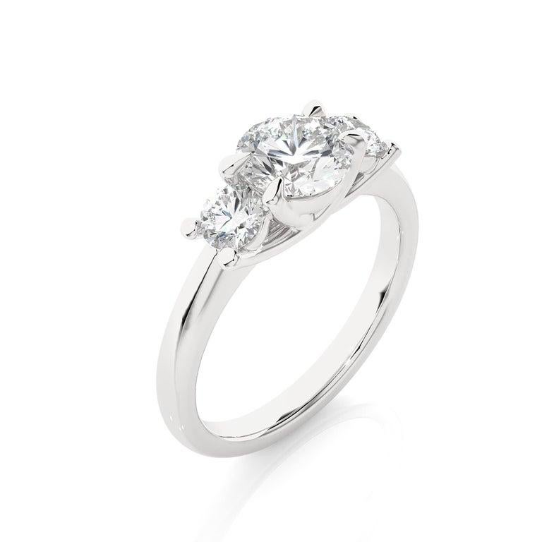 En venta: Anillo redondo brillante de tres piedras con moissanita en plata de ley 925 para regalo de mamá  3