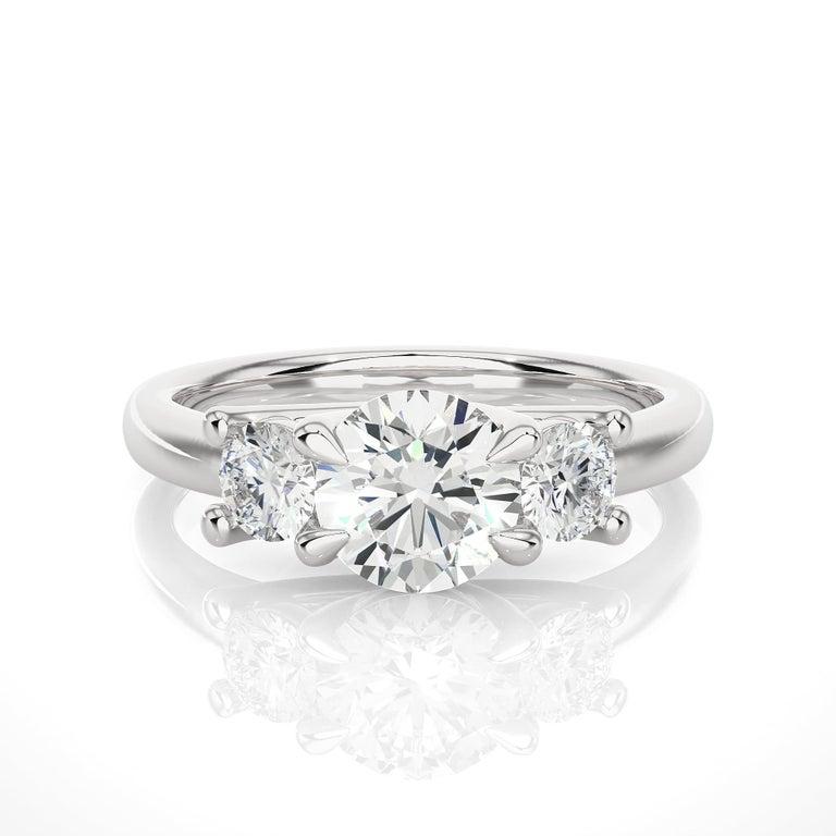 En venta: Anillo redondo brillante de tres piedras con moissanita en plata de ley 925 para regalo de mamá  8