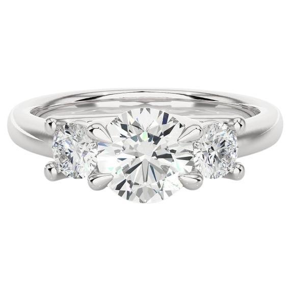 En venta: Anillo redondo brillante de tres piedras con moissanita en plata de ley 925 para regalo de mamá