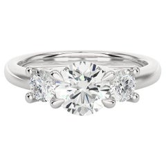 Anillo redondo brillante de tres piedras con moissanita en plata de ley 925 para regalo de mamá