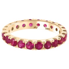 Brilliant Round Ruby Birthstone Stackable Band Ring Studded in 14k Yellow Gold