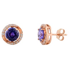Pendientes de tanzanita redonda brillante para abuela en oro rosa de 18k