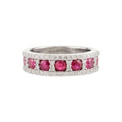 Brilliant Ruby and Halo Diamond Eternity Band Ring in 14k White Gold Jewelry