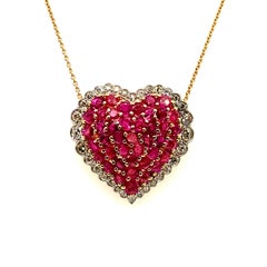 Brilliant Ruby Diamond Gold Platinum Heart Pendant