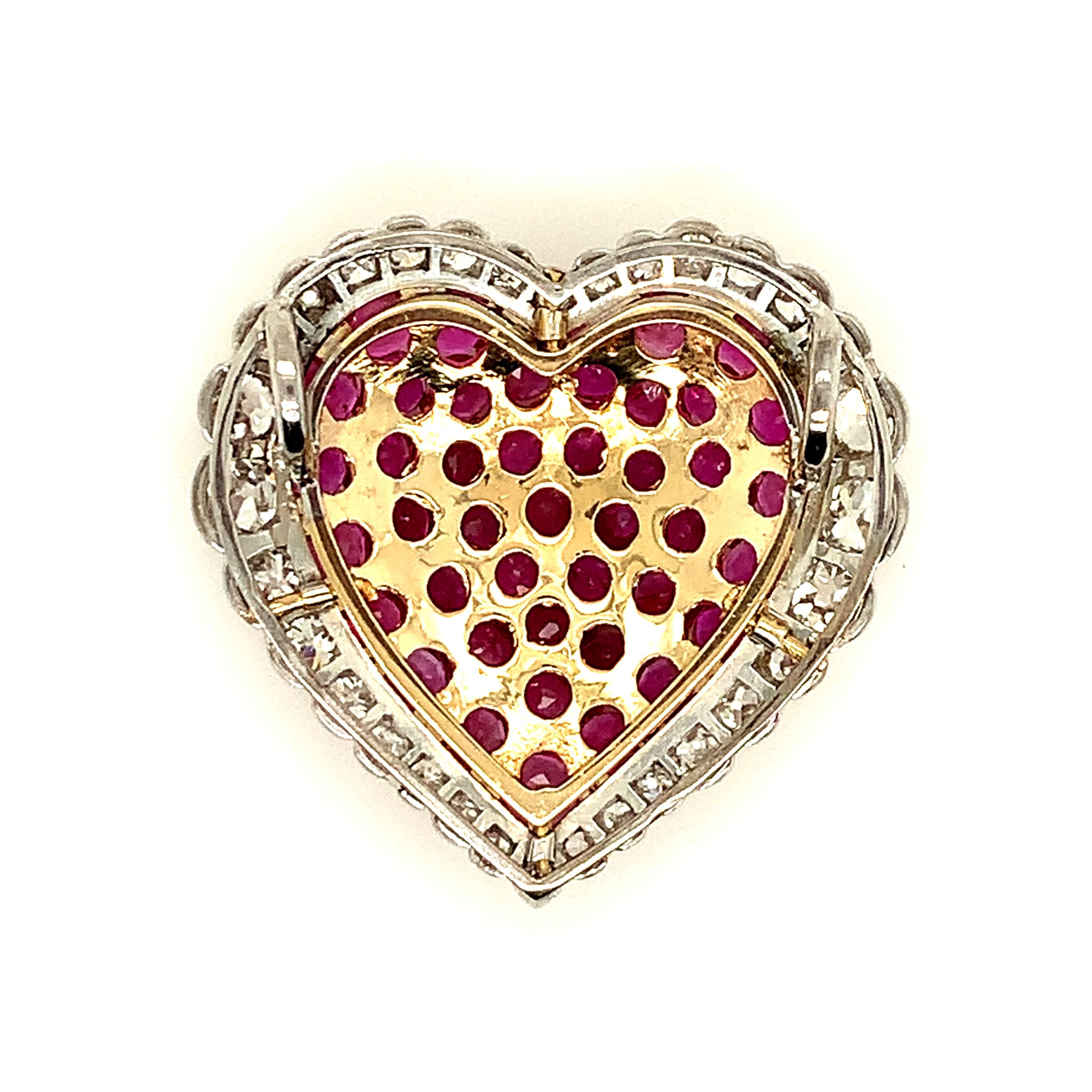 Brilliant Ruby Diamond Gold Platinum Heart Pendant For Sale 1