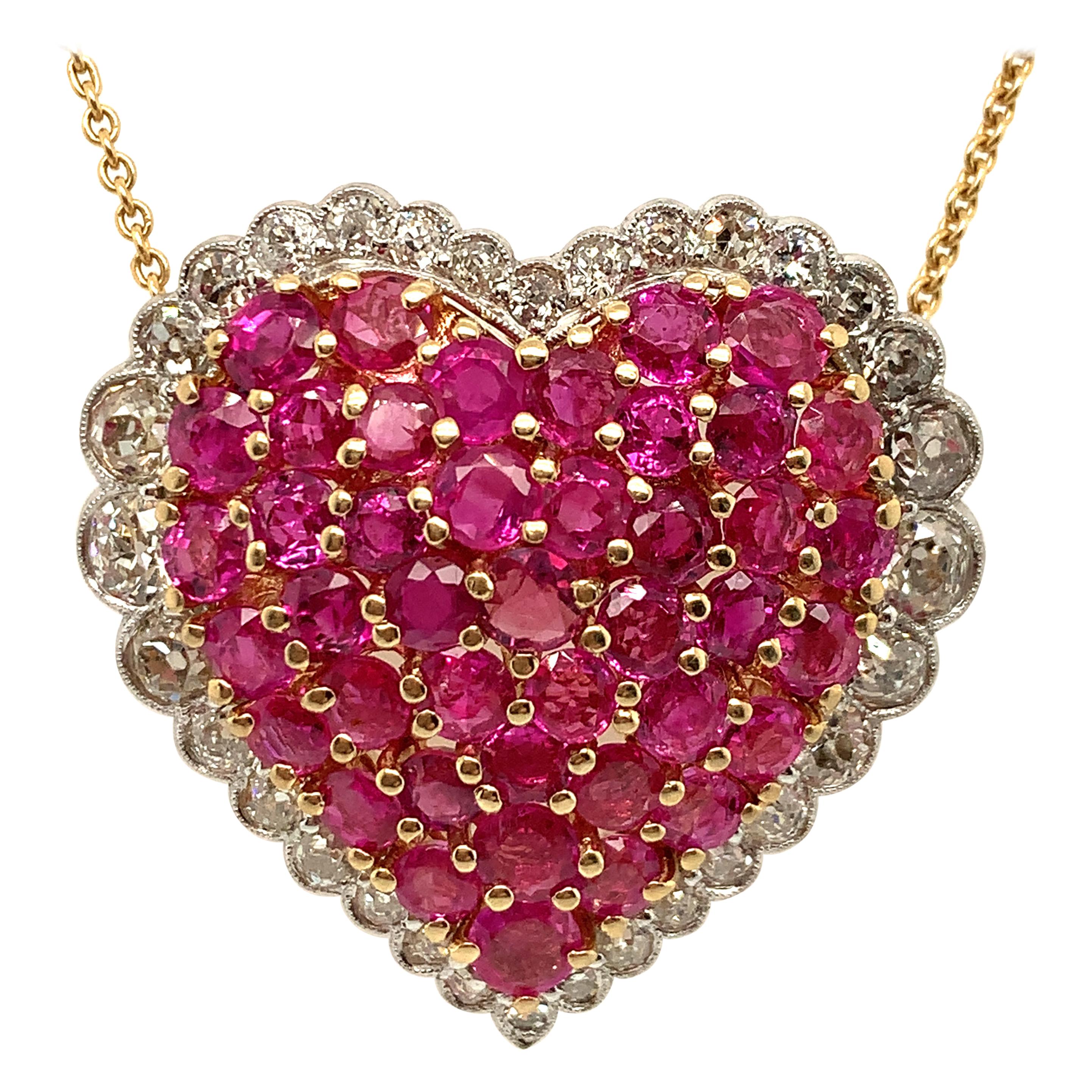 Brilliant Ruby Diamond Gold Platinum Heart Pendant