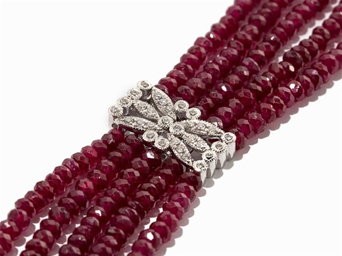 Women's Brilliant Set Ruby Necklace, 750 Gold