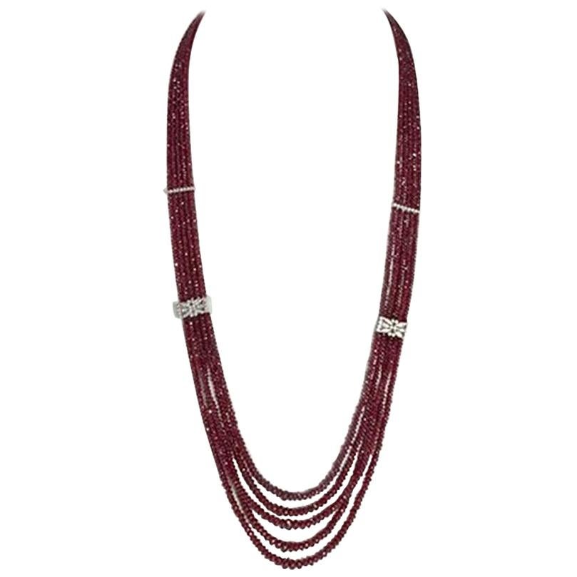 Brilliant Set Ruby Necklace, 750 Gold