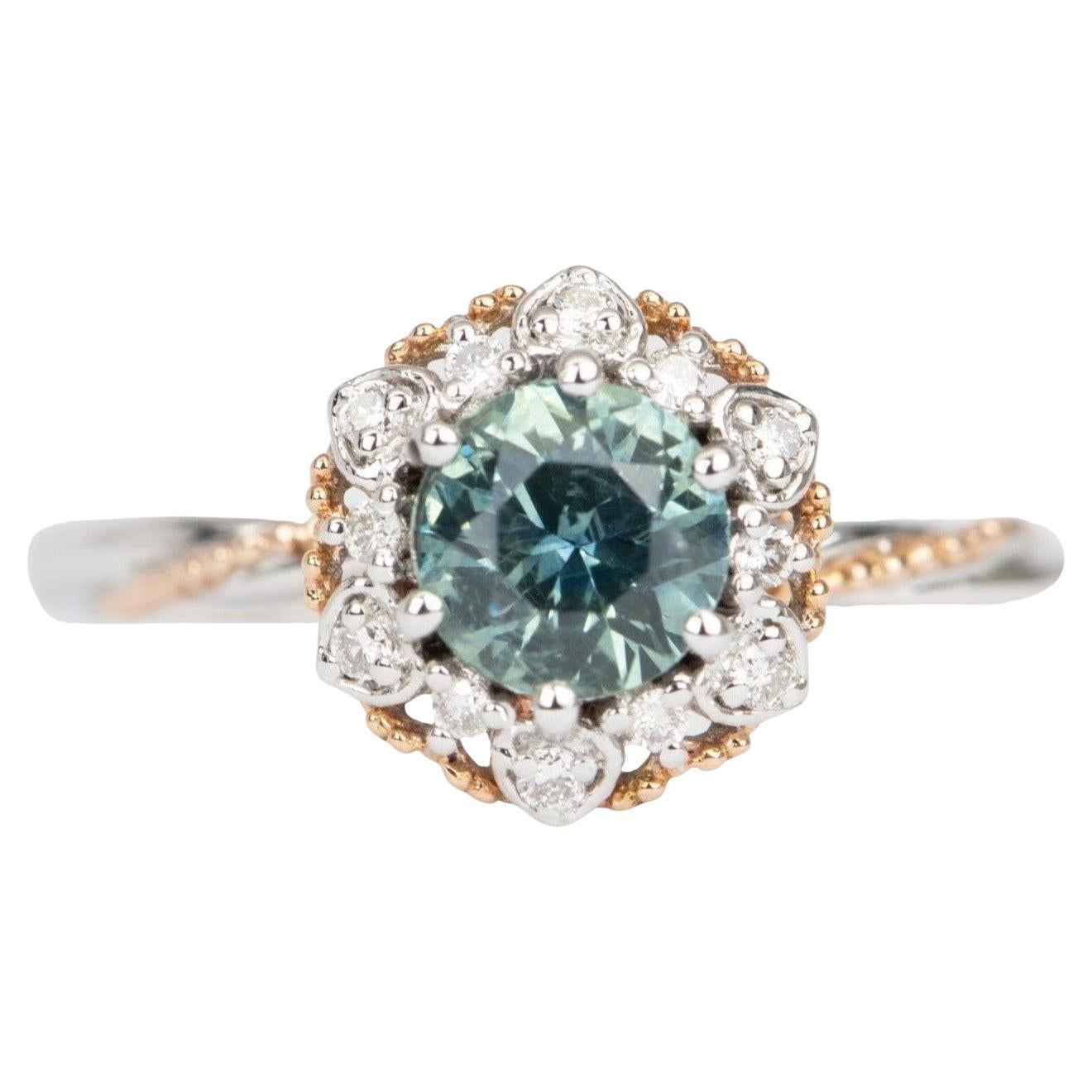 Brilliant Teal Blue Montana Sapphire Floral Style Engagement Ring 14k Gold R6493 For Sale