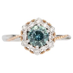 Used Brilliant Teal Blue Montana Sapphire Floral Style Engagement Ring 14k Gold R6493