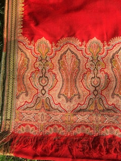 Tomato Red Wool Kashmiri Paisley Bordered Throw
