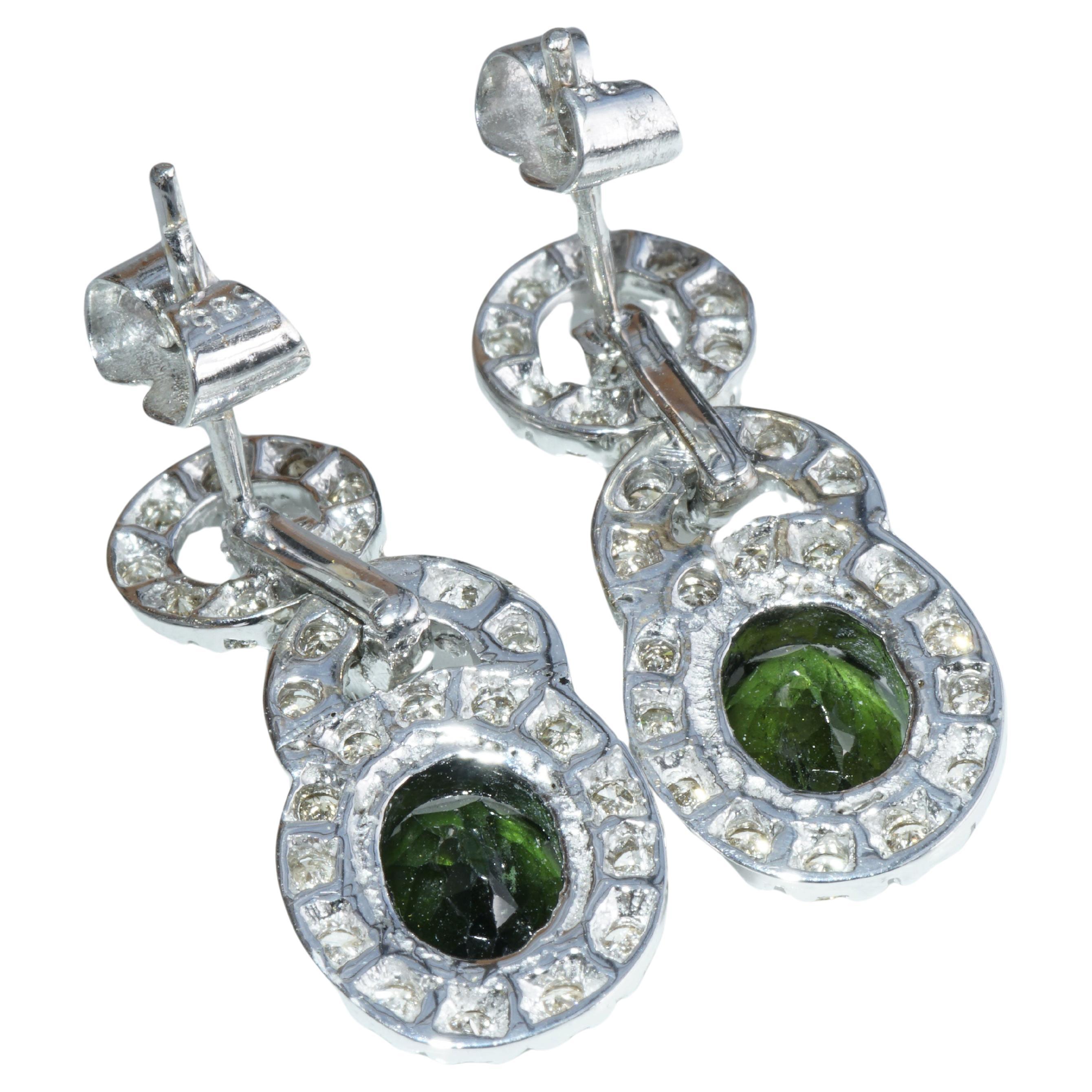 Modern Brilliant Tourmaline Earrings 1.20 ct 27 x 11 mm sensational emeraldgreen Color For Sale