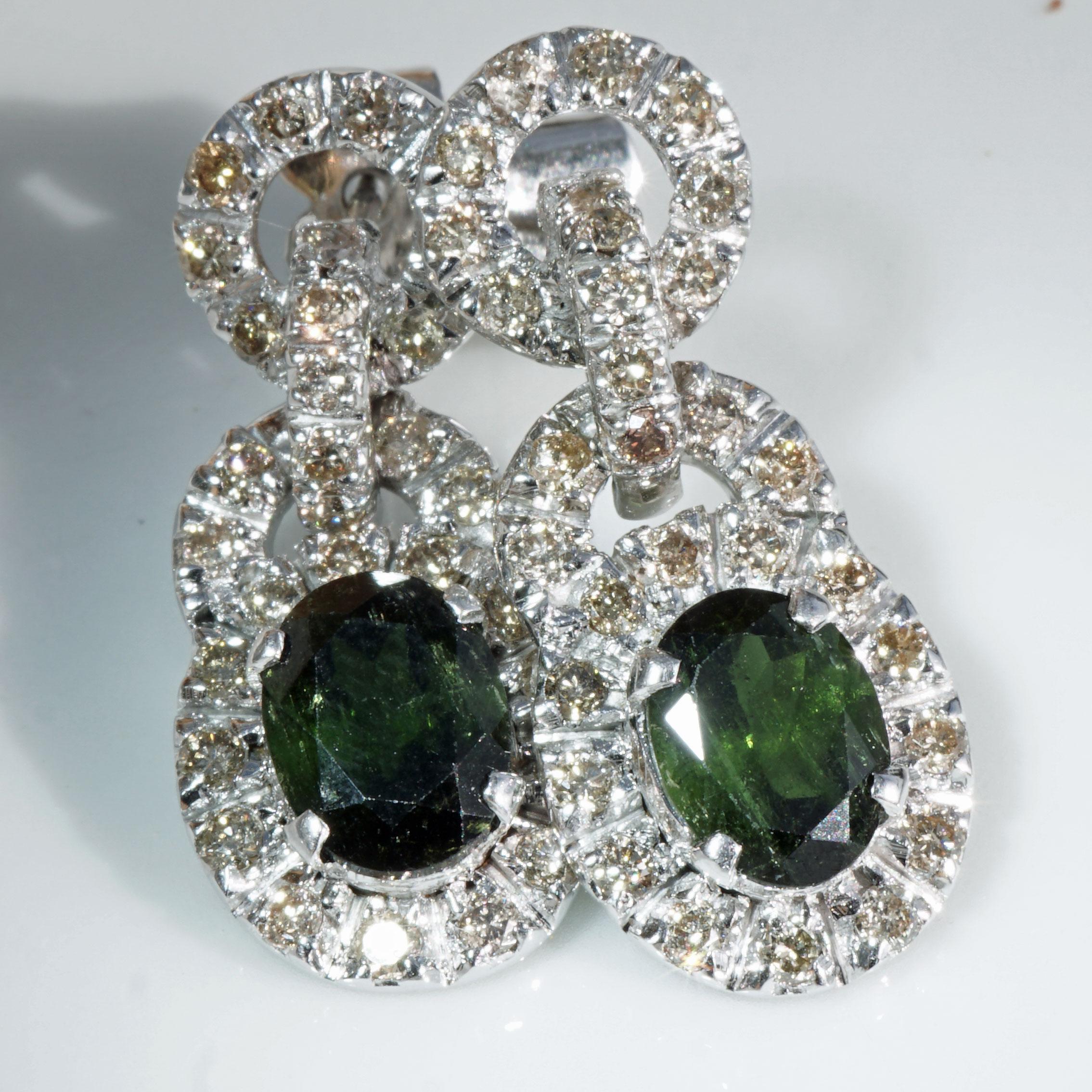 Round Cut Brilliant Tourmaline Earrings 1.20 ct 27 x 11 mm sensational emeraldgreen Color For Sale
