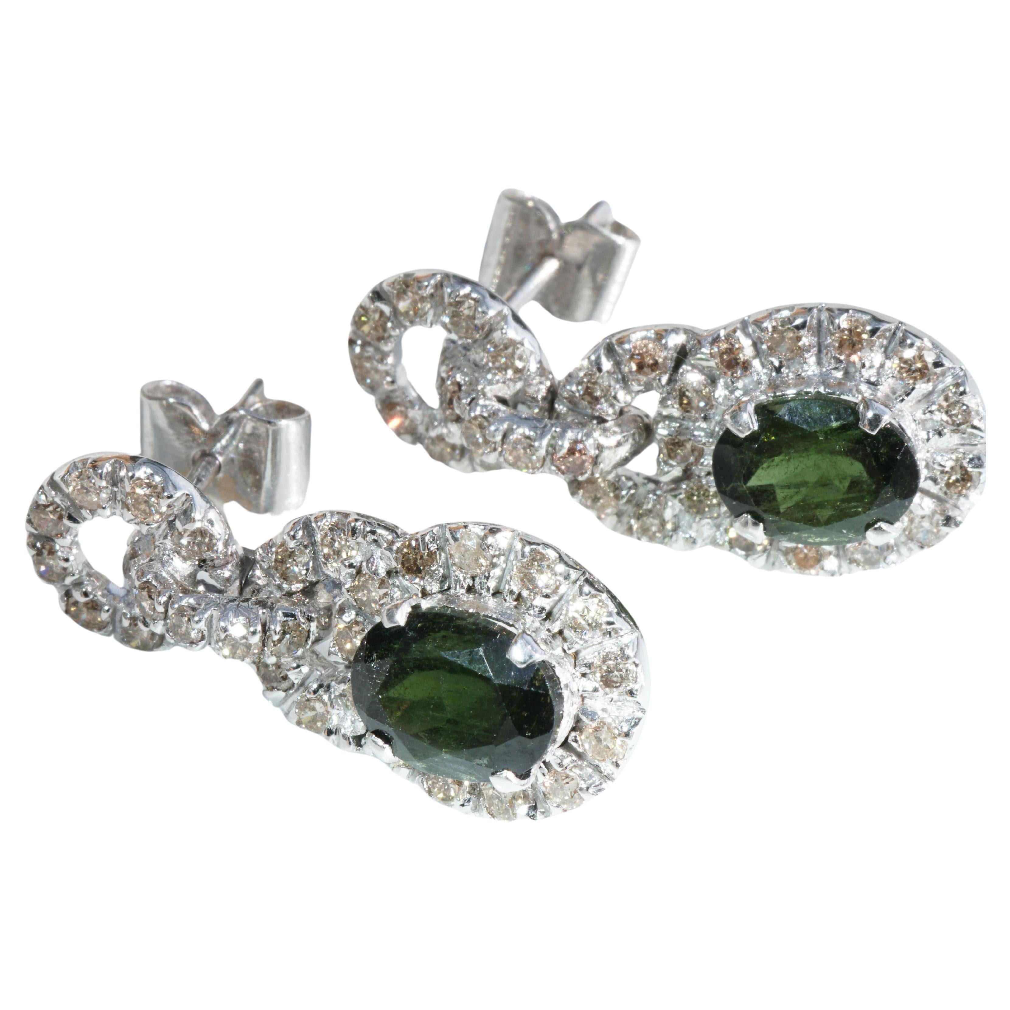Brilliant Tourmaline Earrings 1.20 ct 27 x 11 mm sensational emeraldgreen Color For Sale