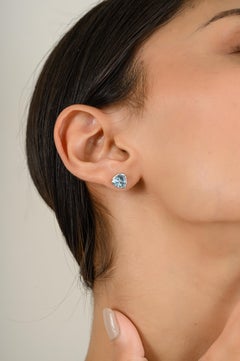 Brilliant Trillion Aquamarine Stud Earrings Gift for Her in 14k Solid White Gold