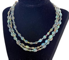 AJD Fascinating Multi-colors Triple Strand Natural Labradorite 19" Necklace