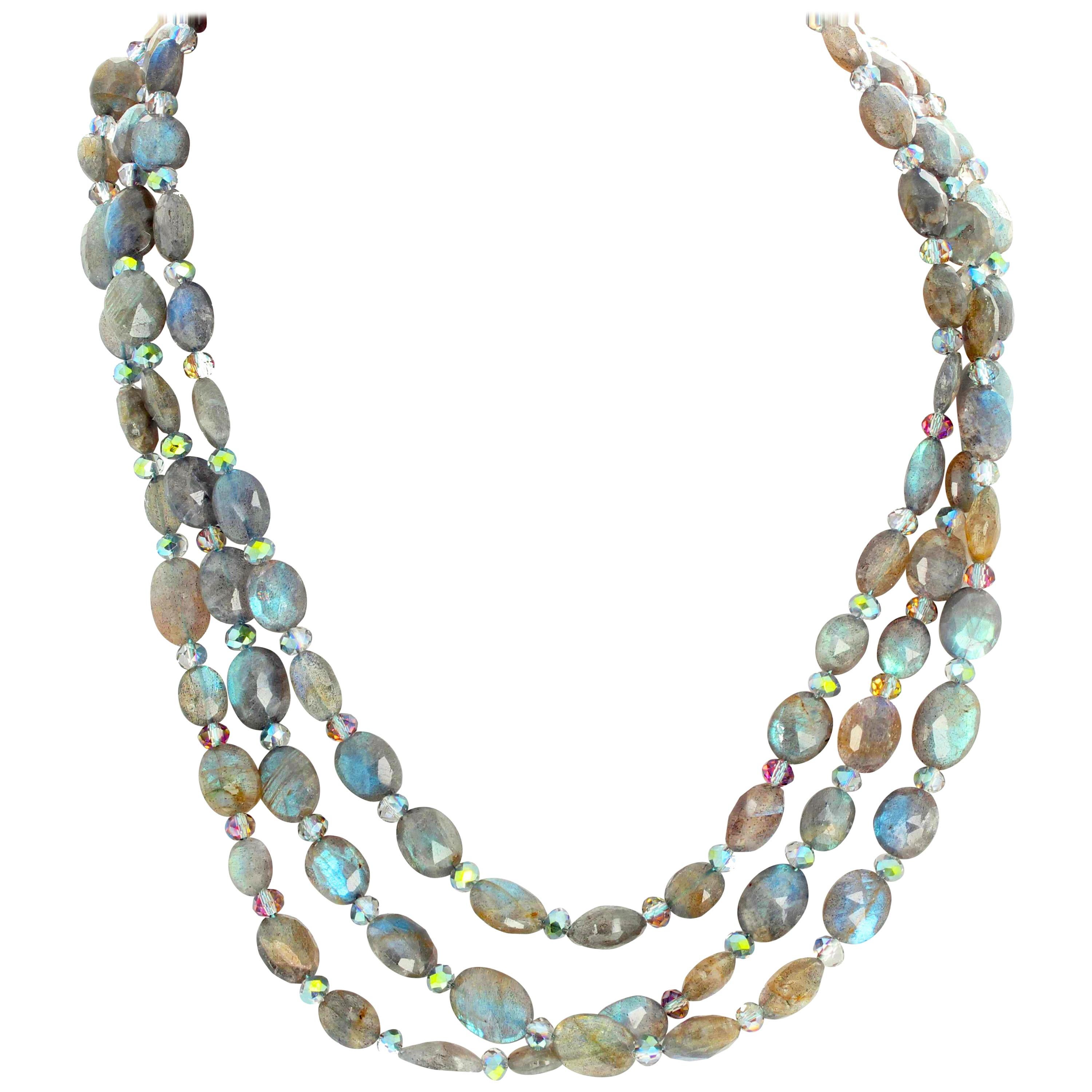 Mixed Cut AJD Fascinating Multi-colors Triple Strand Natural Real Labradorite 19
