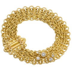 Brilliant White Diamond Fringe 22k Gold Chainmaille Bracelet, Denise Betesh 2023