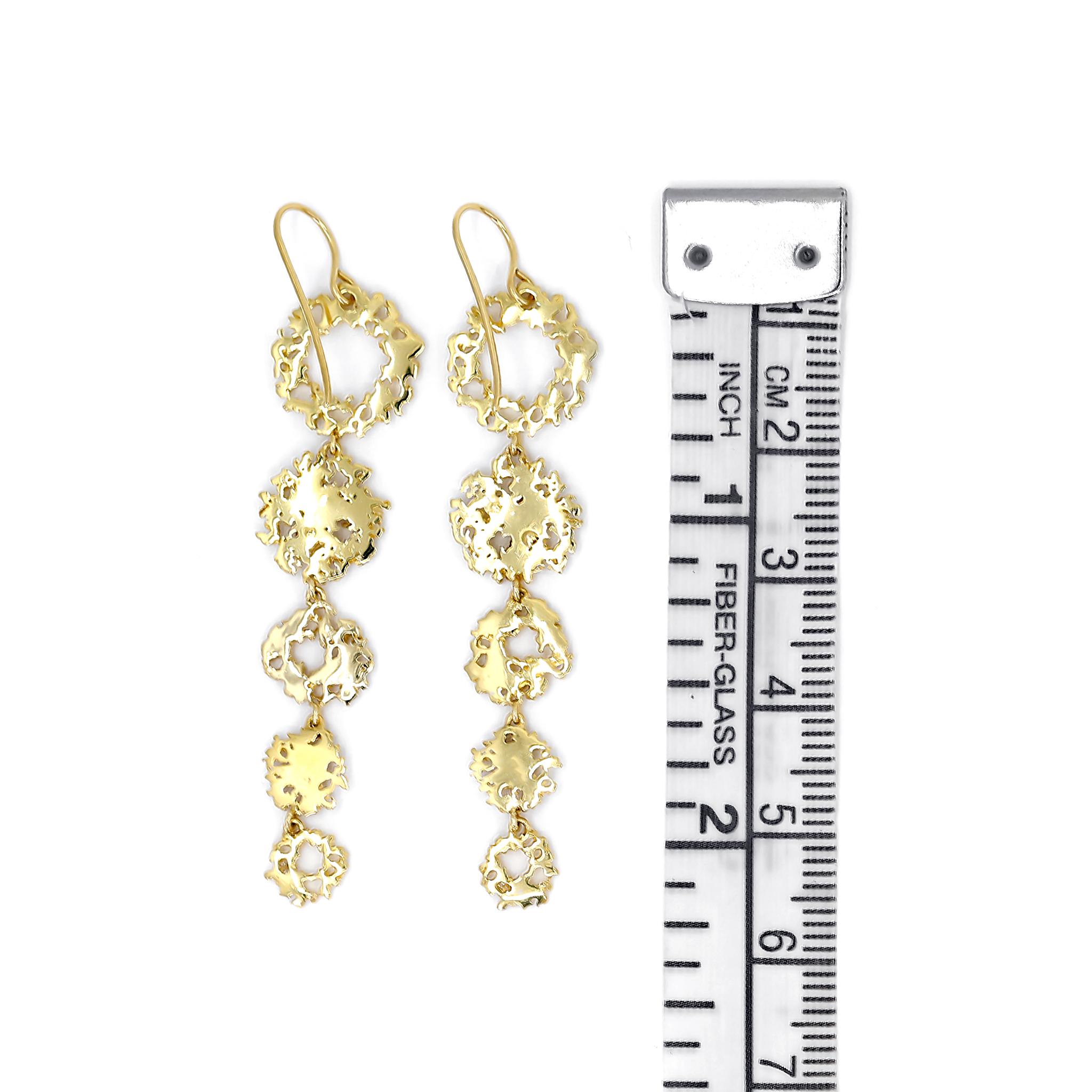 Brilliant Cut Brilliant White Diamond Galaxy Yellow Gold Dangle Drop Earrings, Branch 2022 For Sale