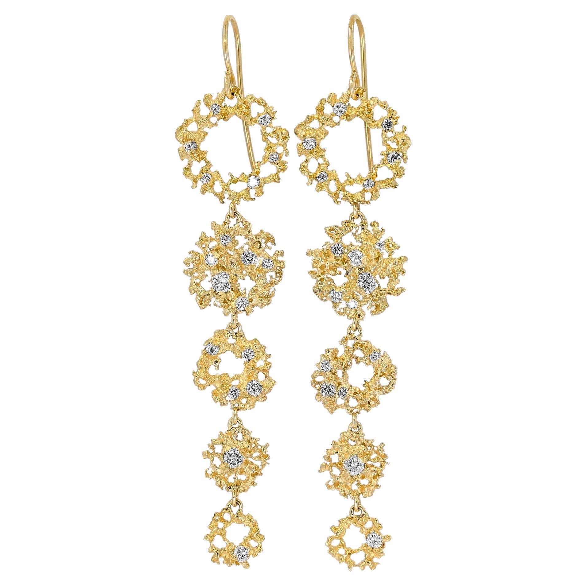 Brilliant White Diamond Galaxy Yellow Gold Dangle Drop Earrings, Branch 2022