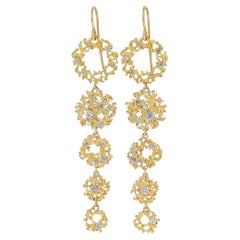 Brilliant White Diamond Galaxy Yellow Gold Dangle Drop Earrings, Branch 2022
