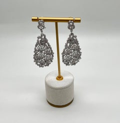 Brilliant White Diamonds Pave Filigree Statement Drop 18K White Gold Earrings