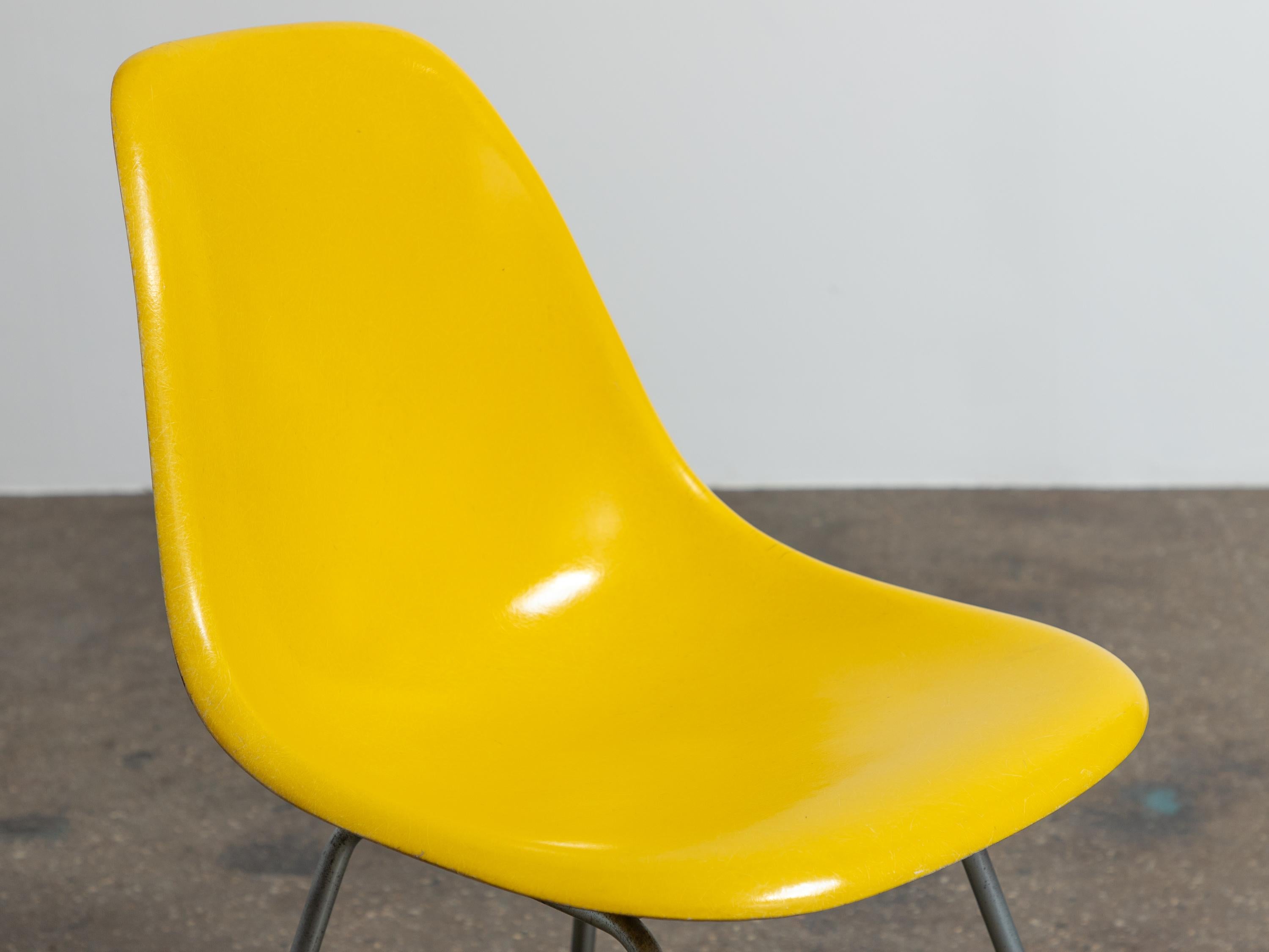 Mid-20th Century Brilliant Yellow Eames for Herman Miller Vintage 1960s Fiberglass Shell Chairs For Sale