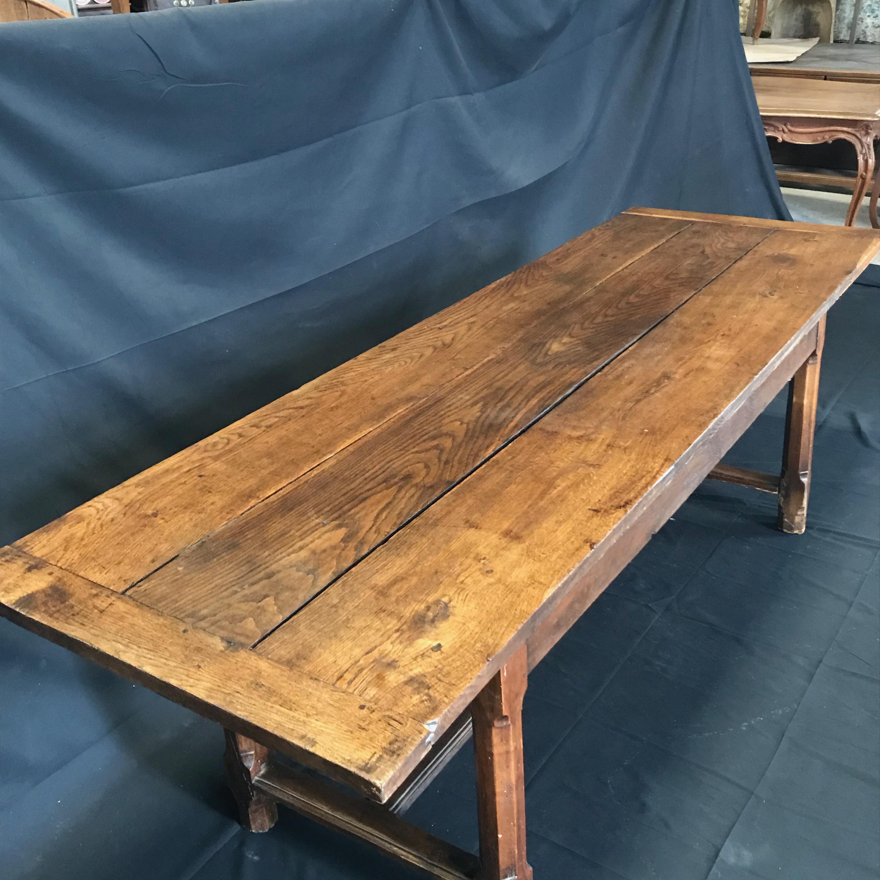 French Brilliantly Charming Early 19th Century Oak Farm Table with Sliding Drawers