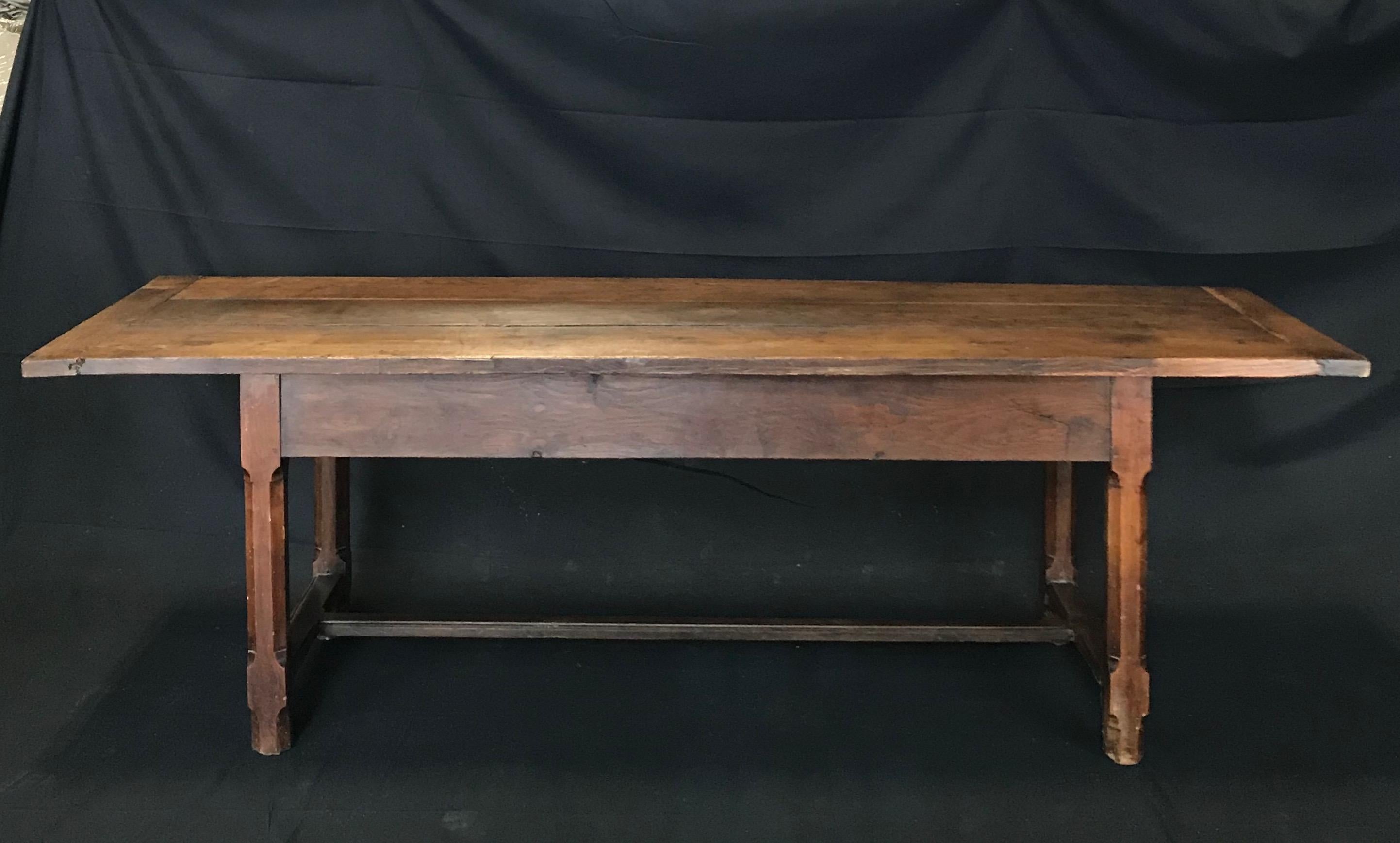 Brilliantly Charming Early 19th Century Oak Farm Table with Sliding Drawers 1