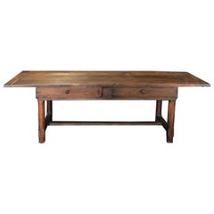 Brilliantly Charming Early 19th Century Oak Farm Table with Sliding Drawers