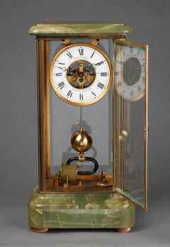 "Brillie Four Glass 1/4 Second green onyx table regulator