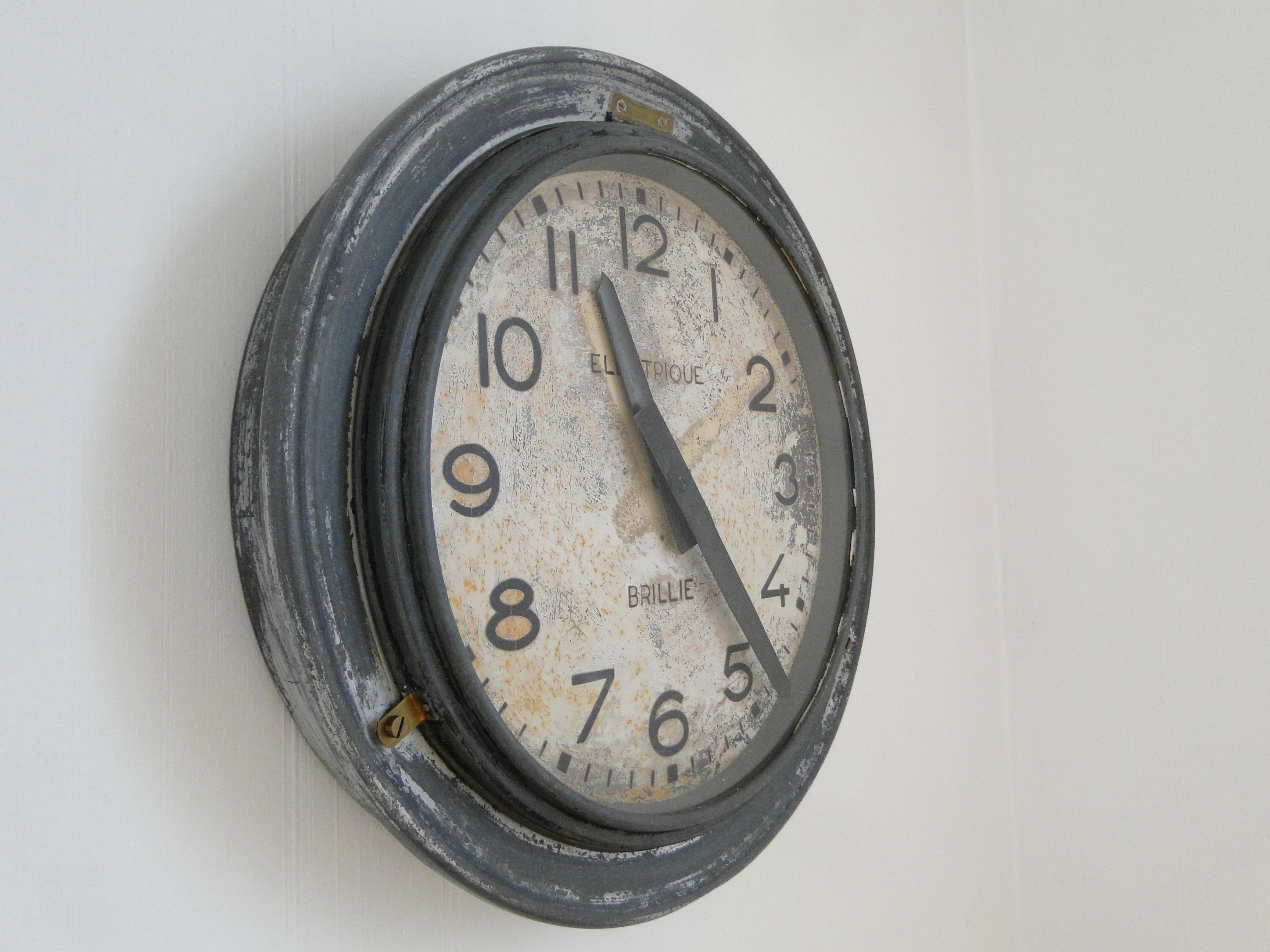 Brillie Vintage French Station Railway Clock Factory Industrial Paris France 4