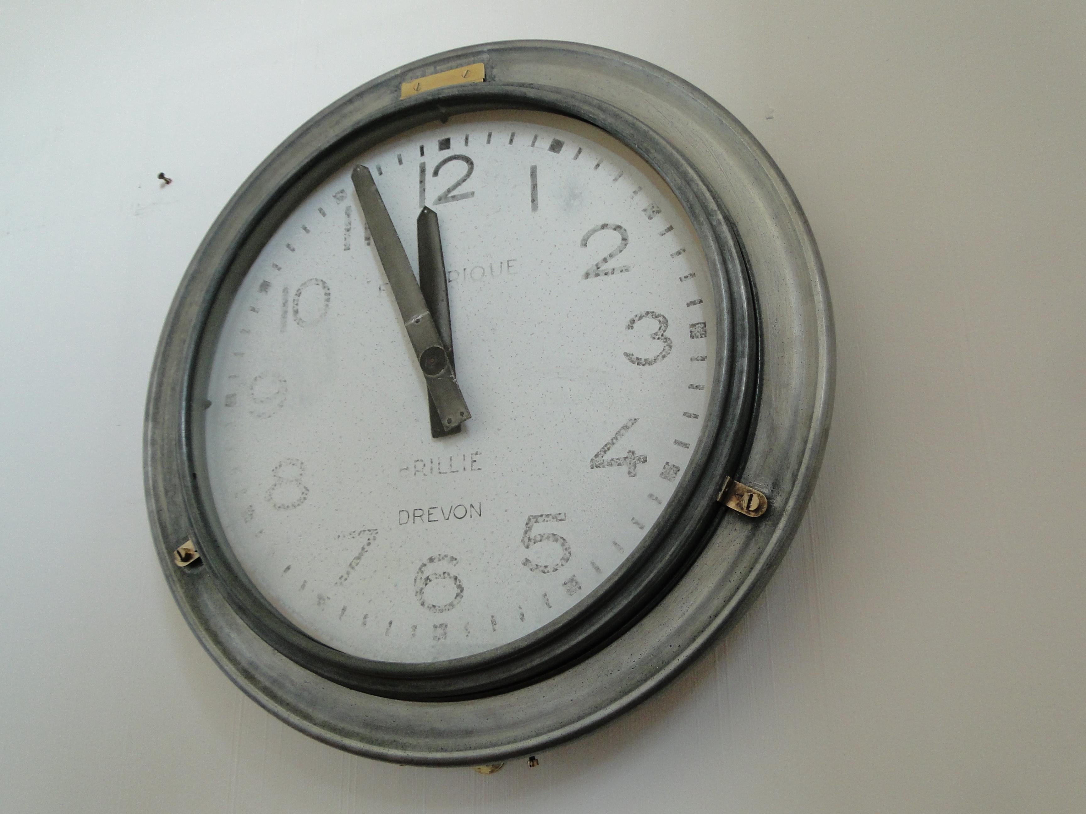 Metal Brillie Vintage French Station Railway Clock Factory Industrial Paris France For Sale
