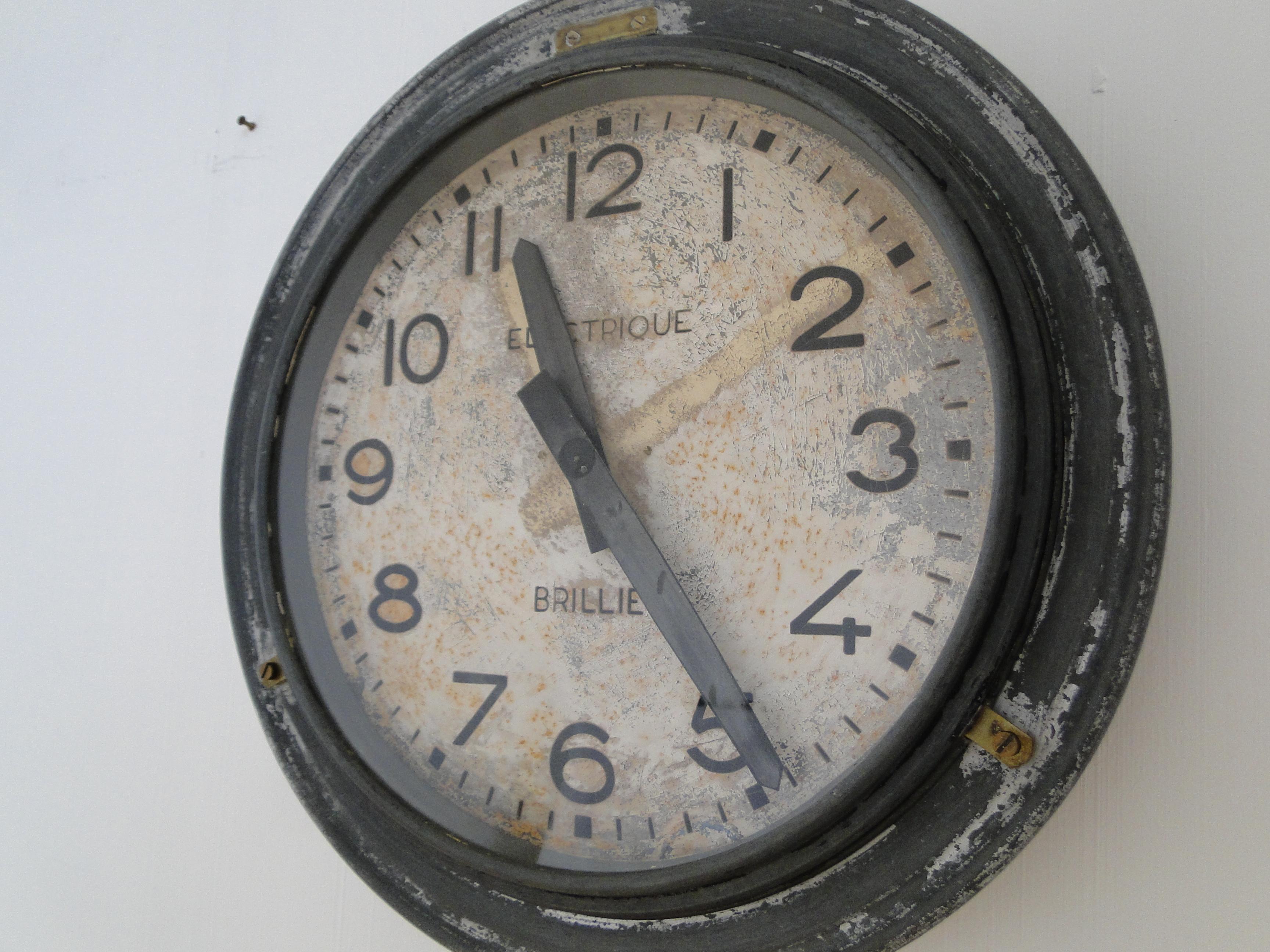 Brillie Vintage French Station Railway Clock Factory Industrial Paris France 1