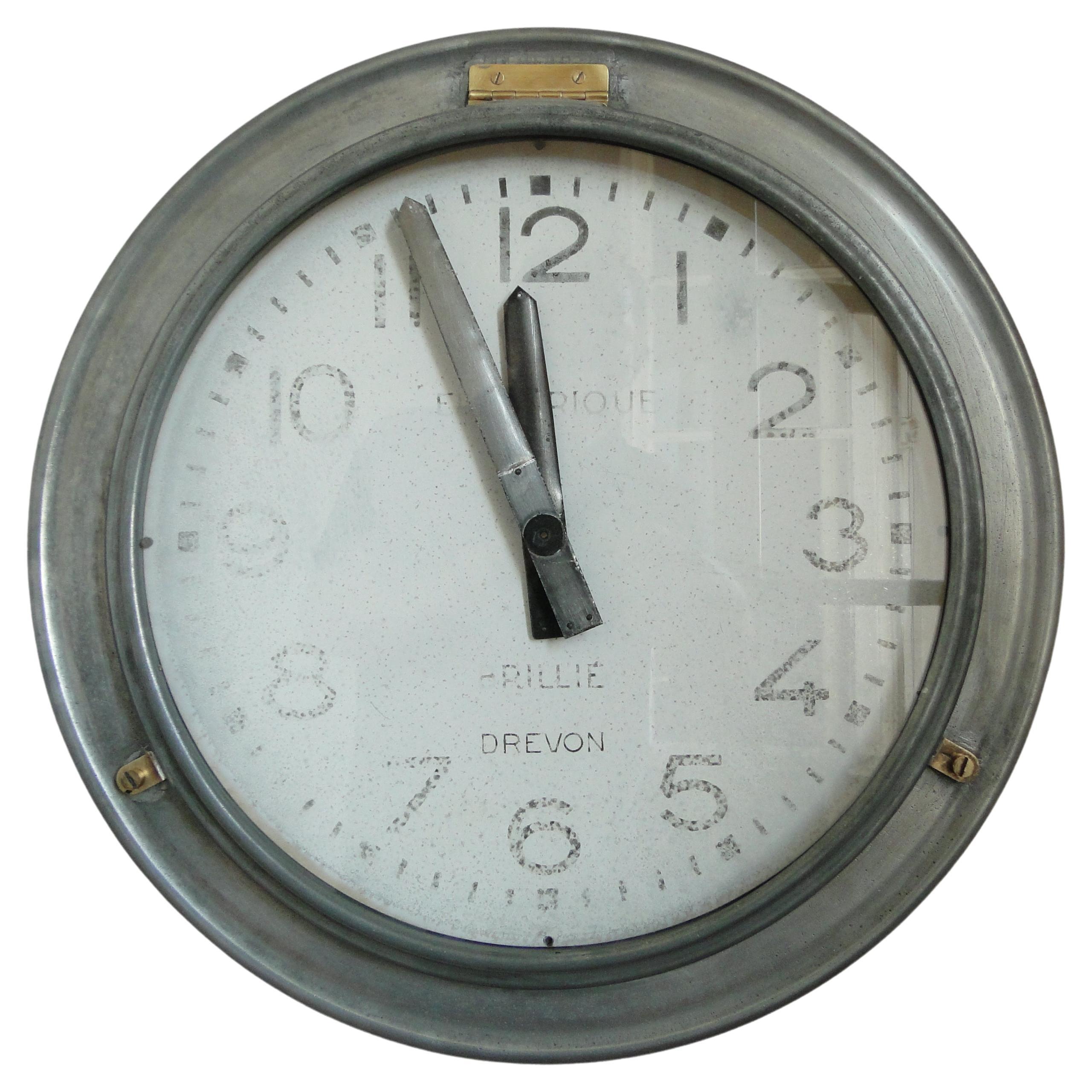 Horloge de chemin de fer française vintage Brillie, Factory Industrial Paris France