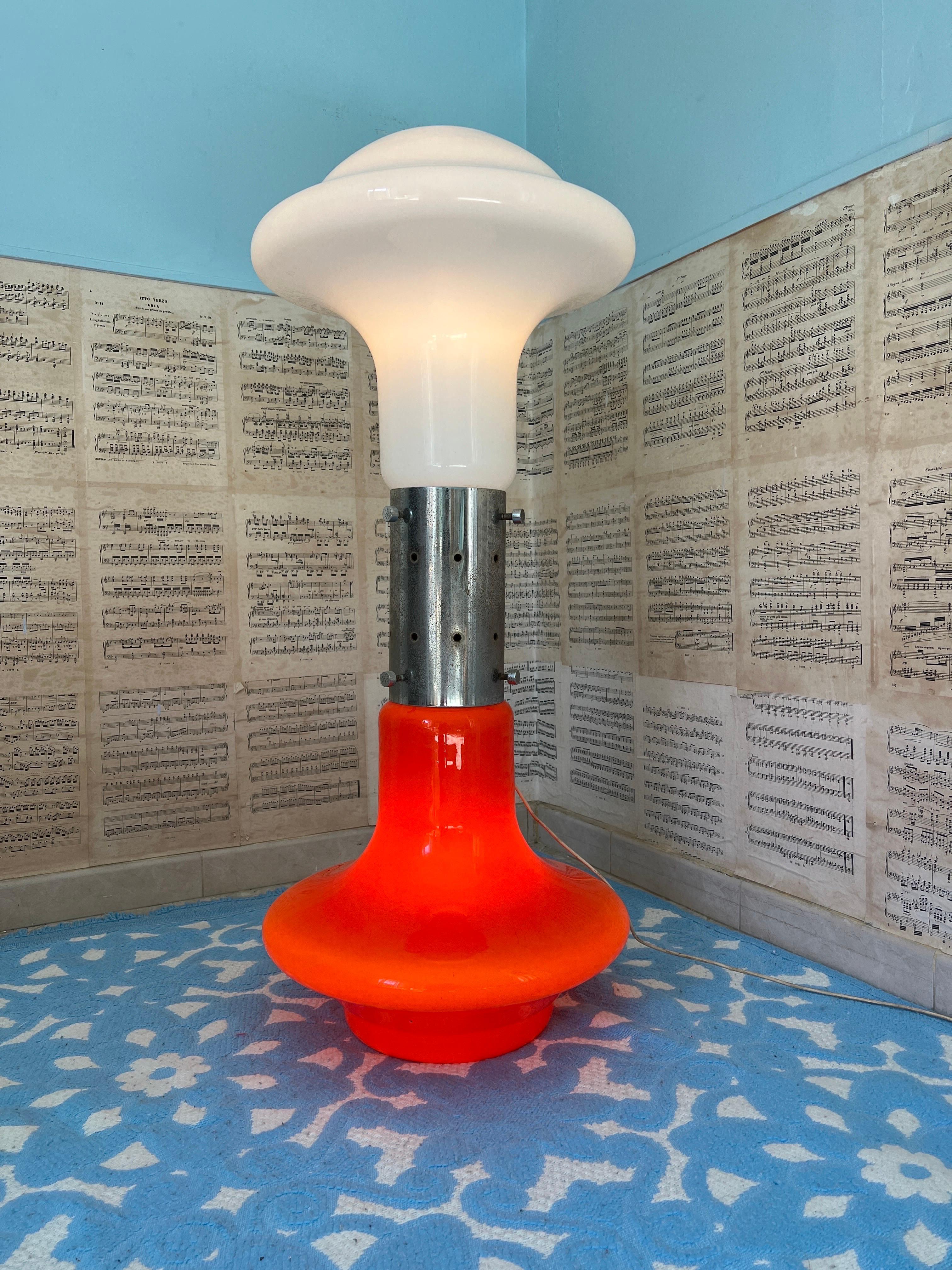 Murano Glass Brillo floor lamp by Carlo Nason for Mazzega in white and orange Murano glass For Sale