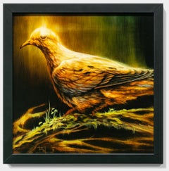 "Paloma de la lluvia", Pintura al óleo figurativa, Pájaro, Animal, Naturaleza
